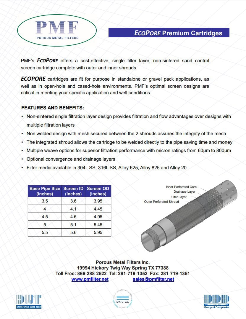 EcoPore Premium Cartridges Datasheet